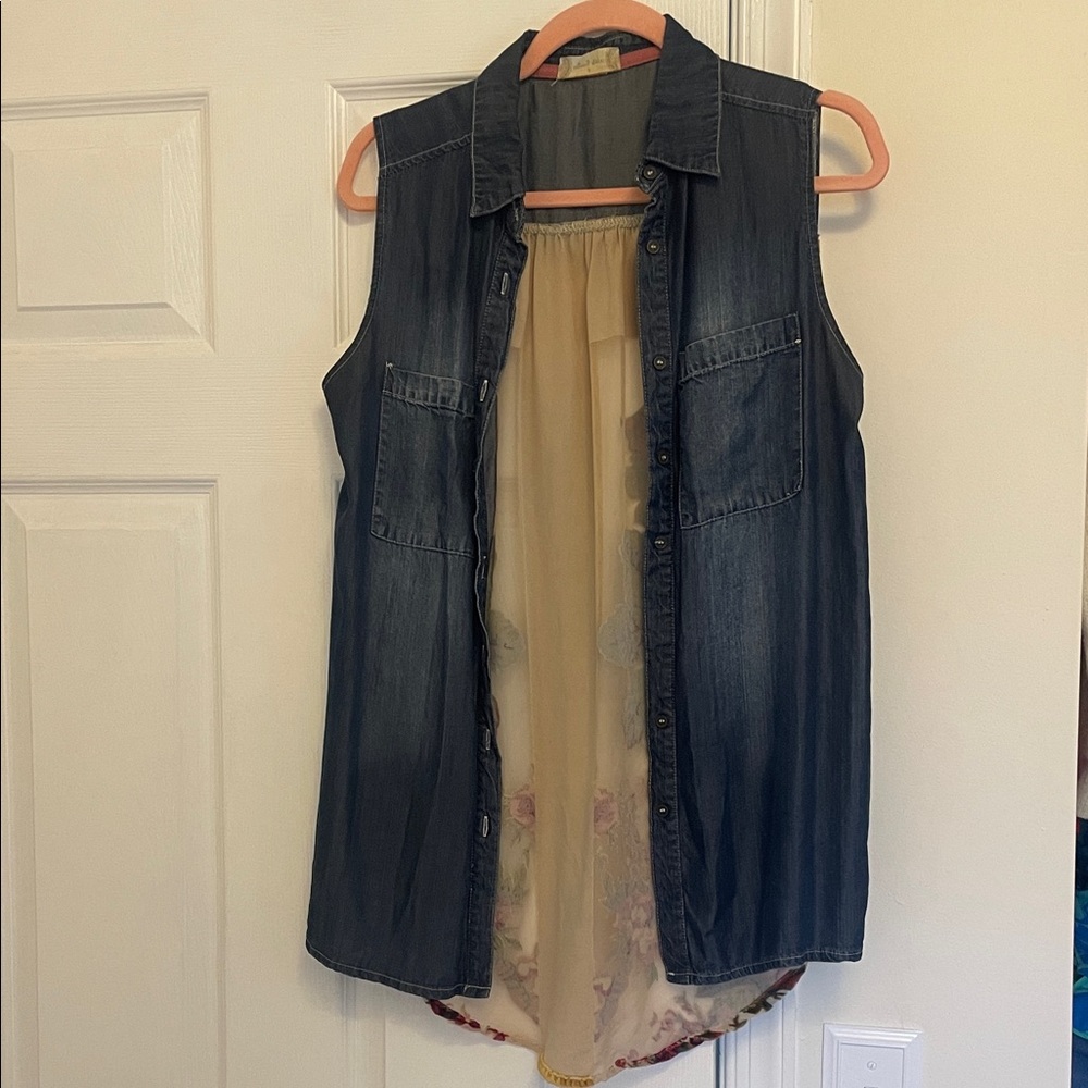 Sleeveless Denim Floral Velvet Back Top